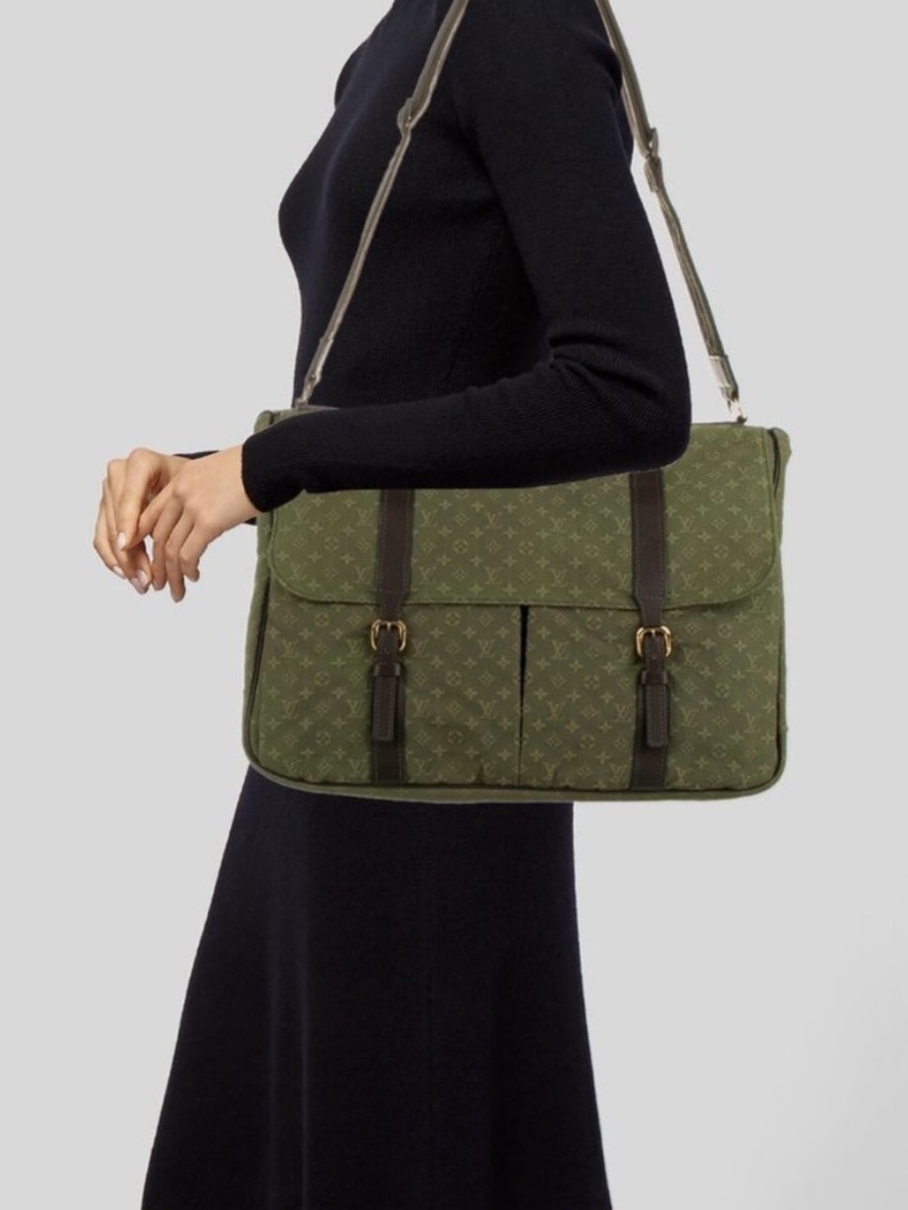 Louis Vuitton Olive Green Monogram Mini Lin Sac Maman Shoulder Messenger Bag